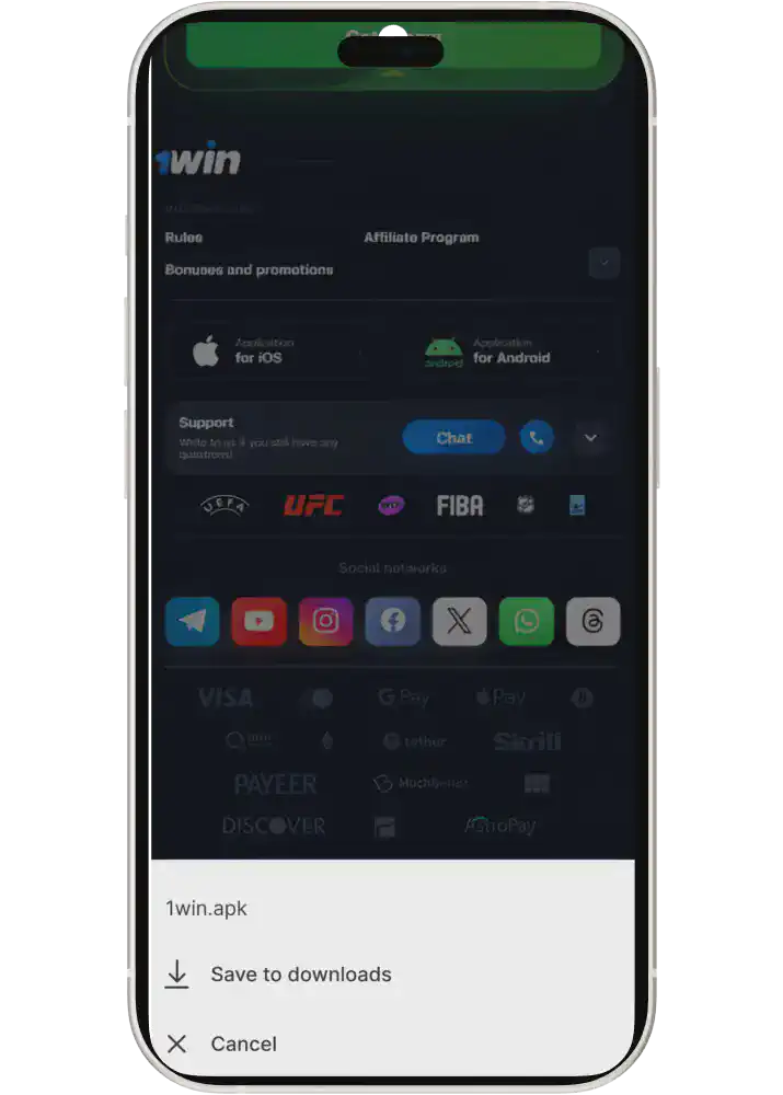 Get 1win app for Android