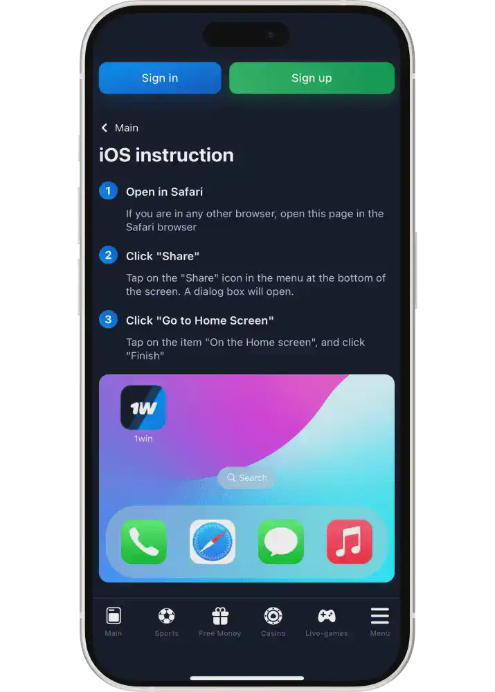 Get 1win app for iOS