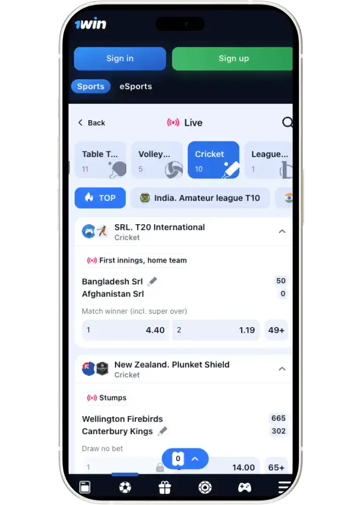 Place 1win online cricket bets now